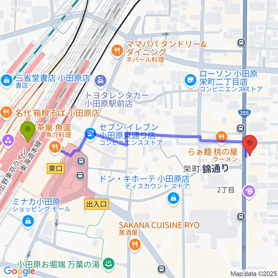 大村楽器店リベルテ大村の最寄駅小田原駅からの徒歩ルート（約6分）地図