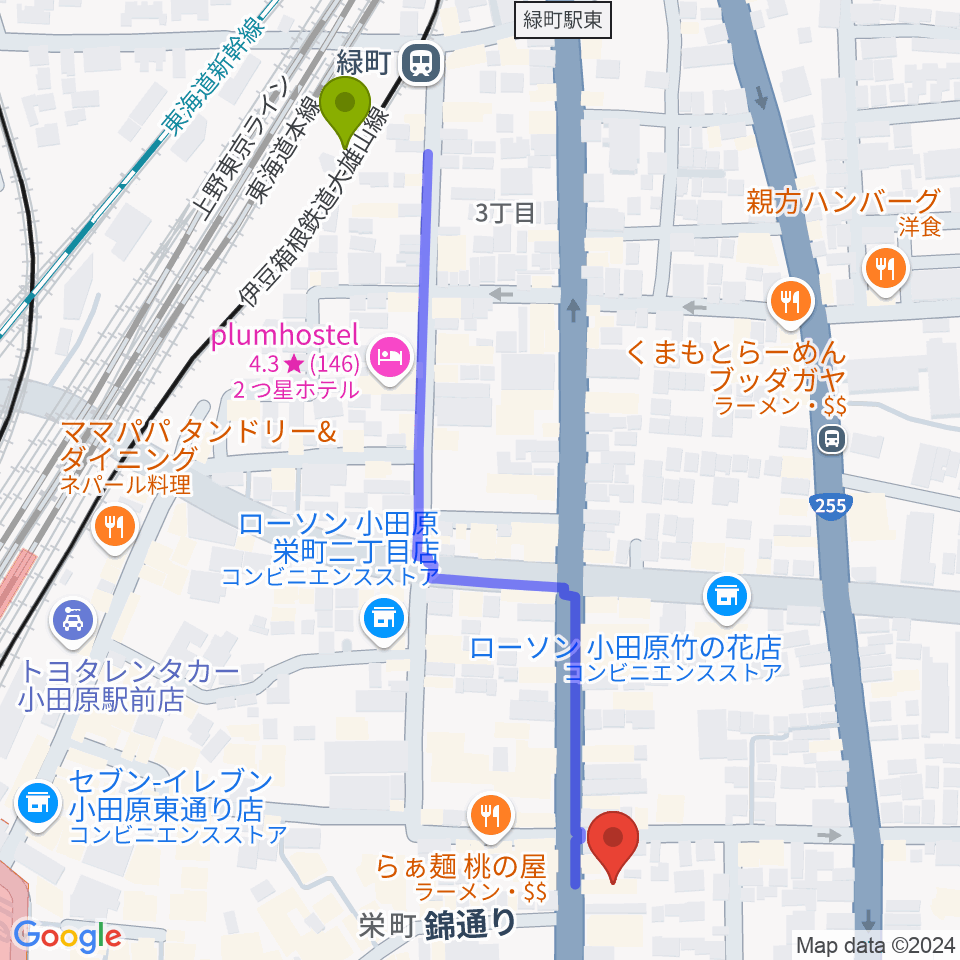 大村楽器店リベルテ大村の最寄駅緑町駅からの徒歩ルート（約6分）地図