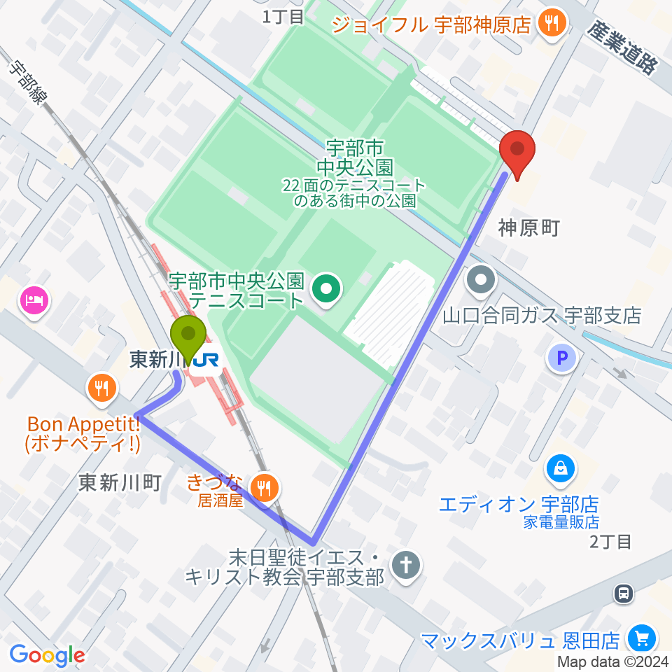 イトオ楽器店の最寄駅東新川駅からの徒歩ルート（約4分）地図