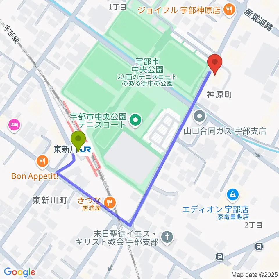 イトオ楽器店の最寄駅東新川駅からの徒歩ルート（約4分）地図