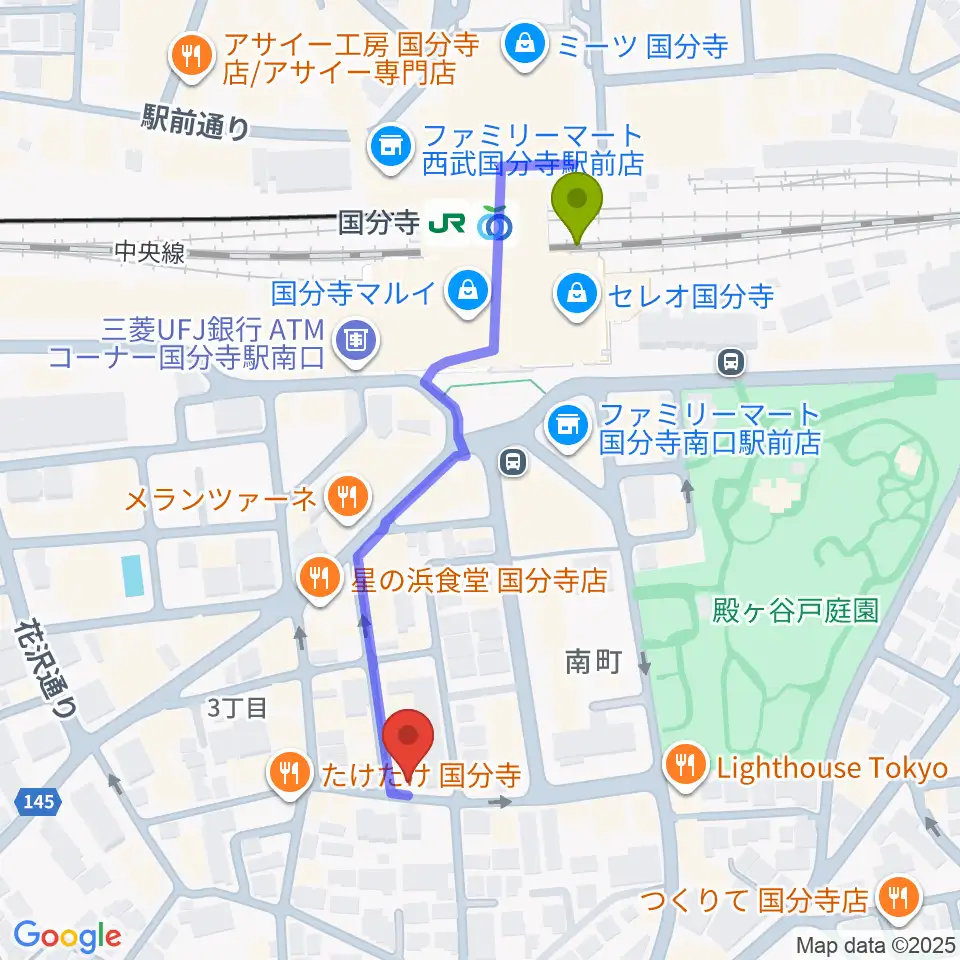 宮地楽器 国分寺センターの最寄駅国分寺駅からの徒歩ルート（約5分）地図