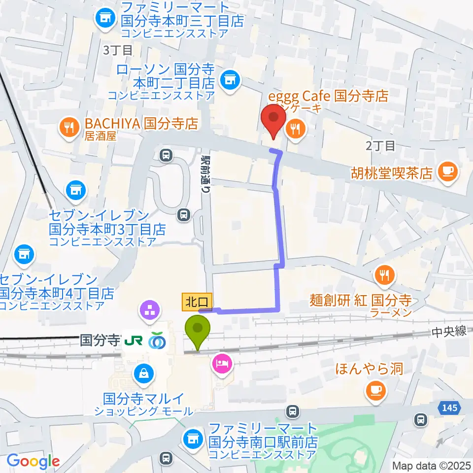 宮地楽器 国分寺北センターの最寄駅国分寺駅からの徒歩ルート（約4分）地図