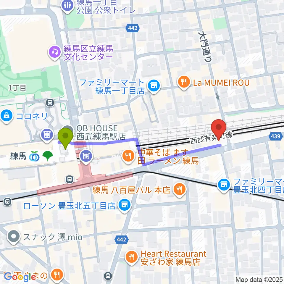 9th Sounds ギタースクールの最寄駅練馬駅からの徒歩ルート（約4分）地図