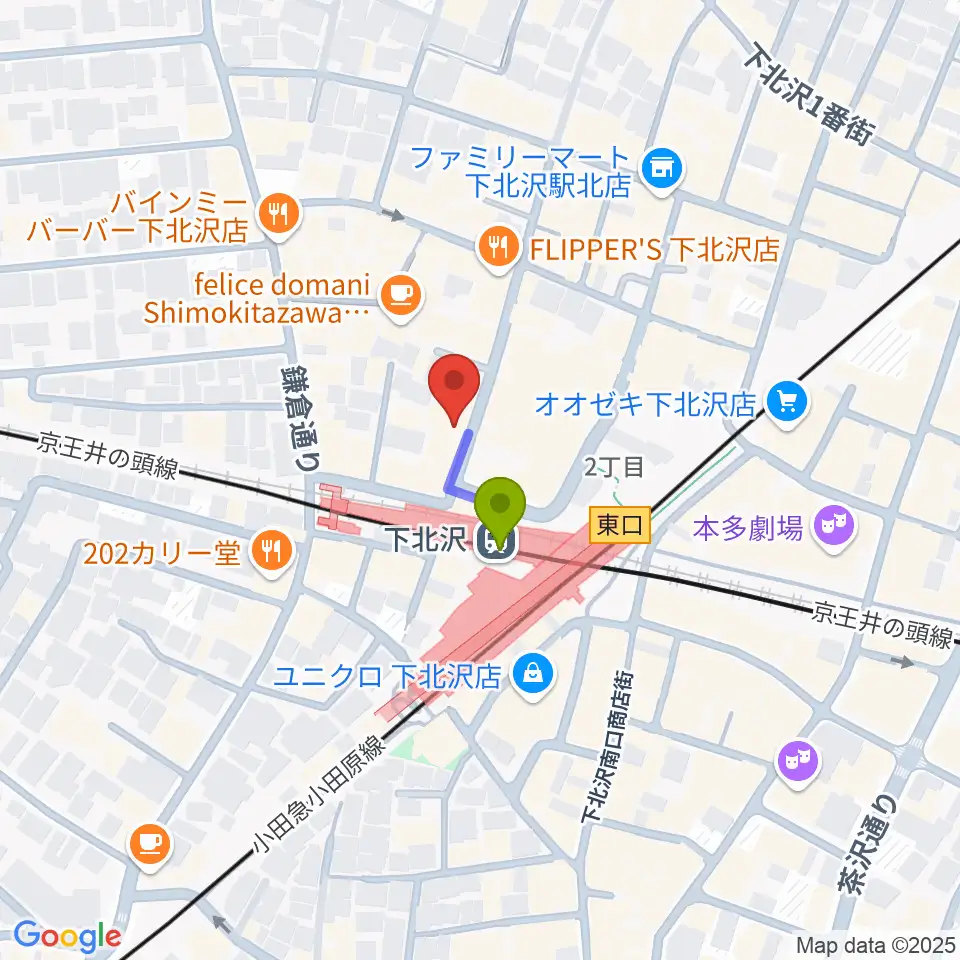 川上楽器 下北沢センターの最寄駅下北沢駅からの徒歩ルート（約1分）地図