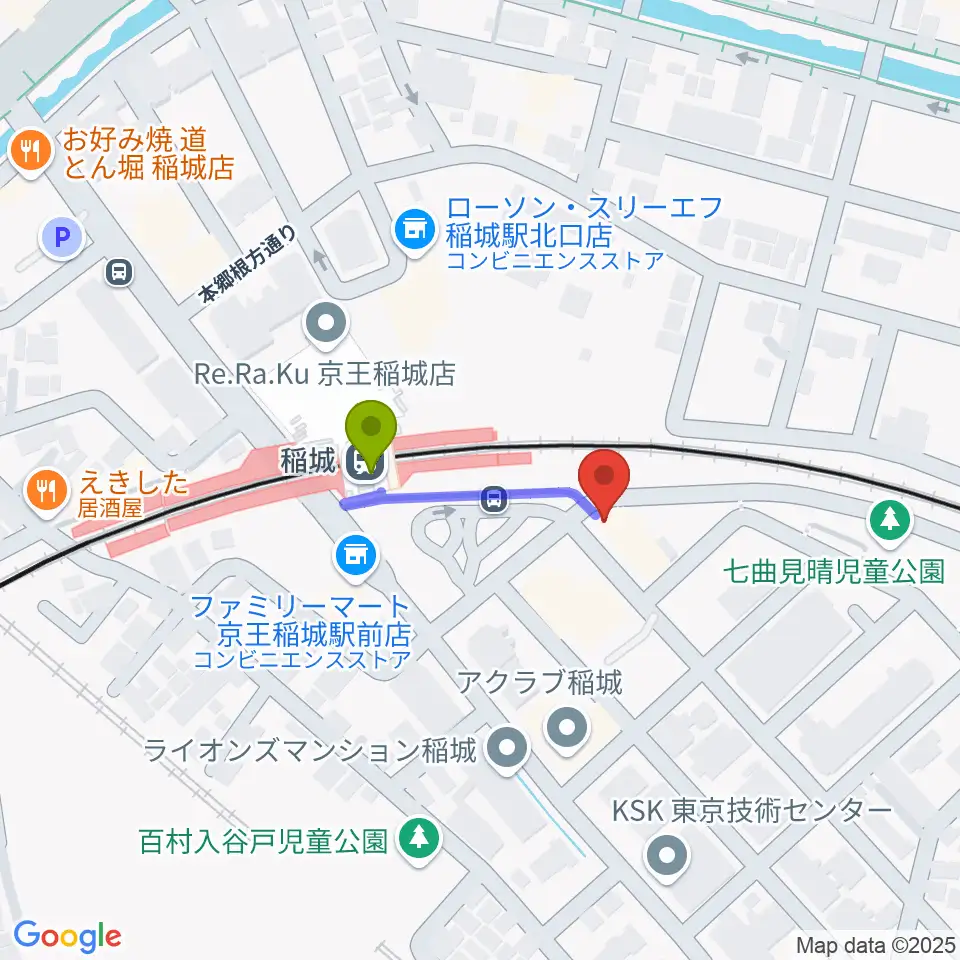 川上楽器 稲城センターの最寄駅稲城駅からの徒歩ルート（約2分）地図