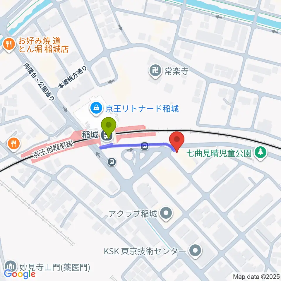 川上楽器 稲城センターの最寄駅稲城駅からの徒歩ルート（約2分）地図
