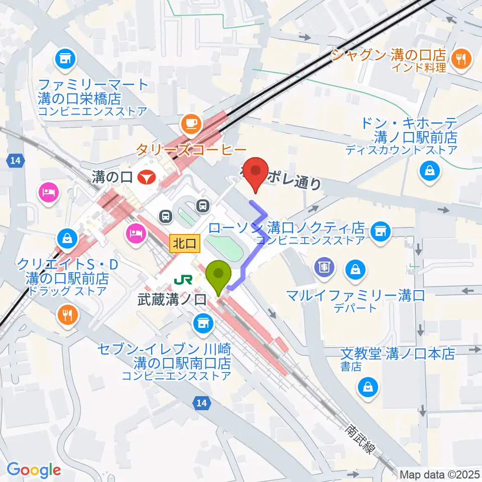 川上楽器 溝ノ口センターの最寄駅武蔵溝ノ口駅からの徒歩ルート（約2分）地図
