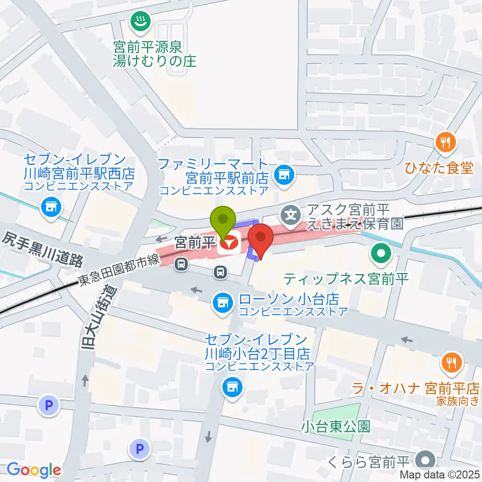 川上楽器 宮前平センターの最寄駅宮前平駅からの徒歩ルート（約1分）地図