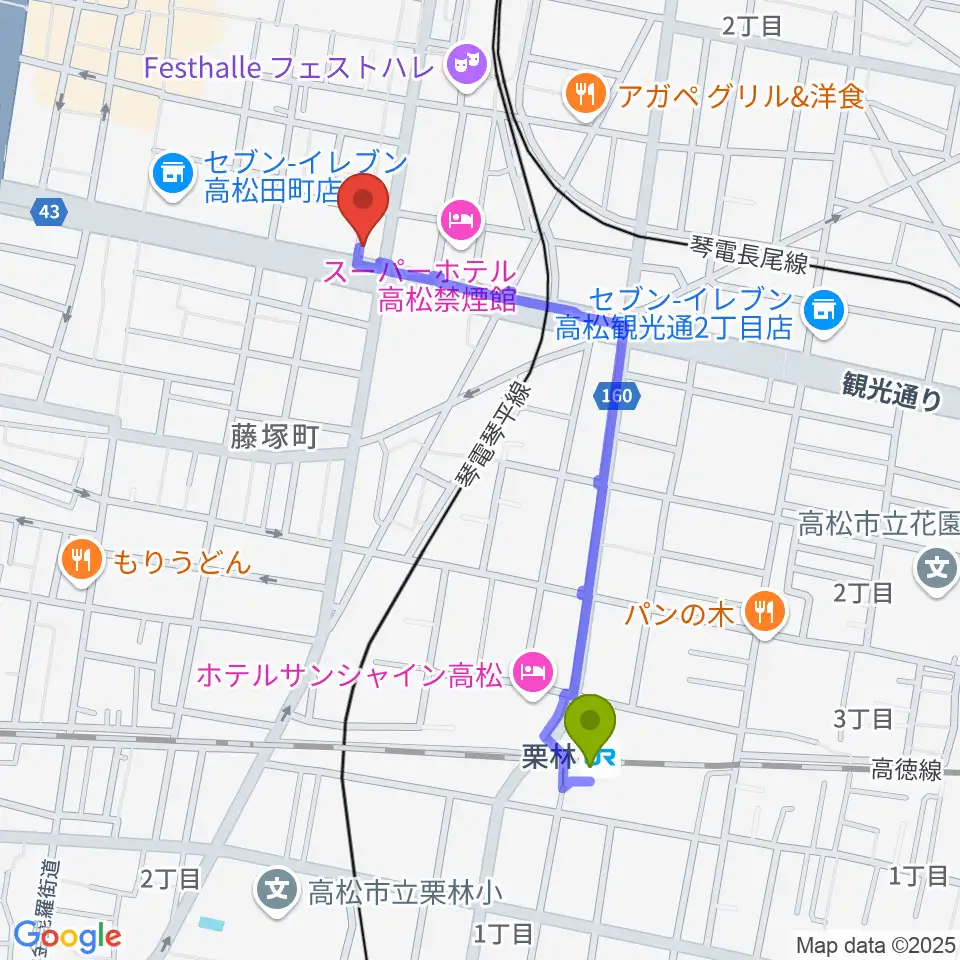 栗林駅からstudio SUMUSへのルートマップ地図