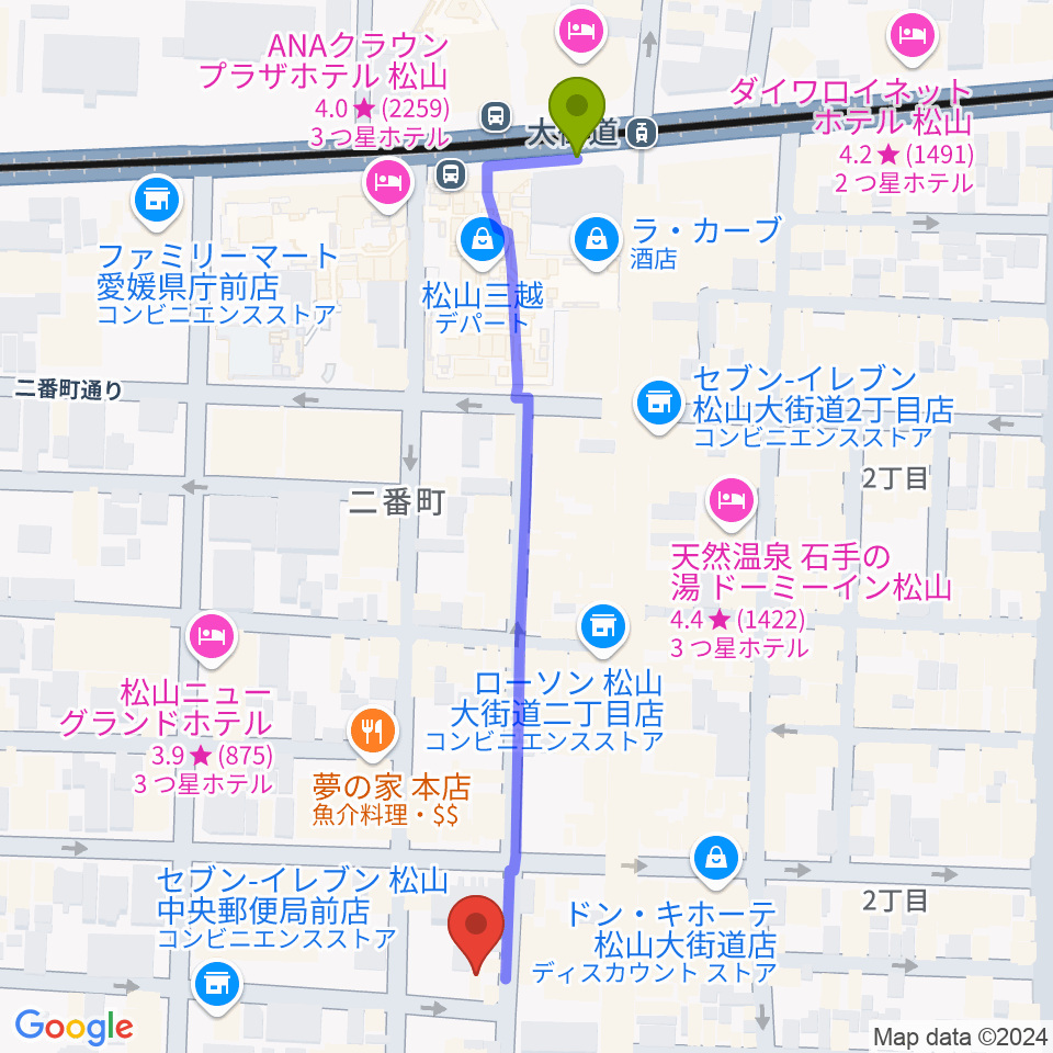 スタジオ OWLの最寄駅大街道駅からの徒歩ルート（約6分）地図