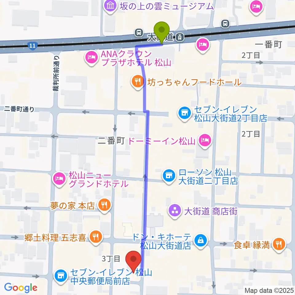 スタジオ OWLの最寄駅大街道駅からの徒歩ルート（約6分）地図