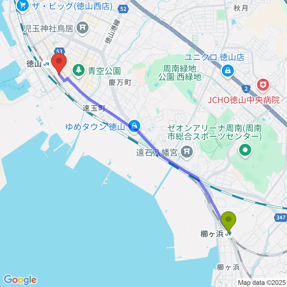 櫛ケ浜駅から株式会社シンフォニーへのルートマップ地図