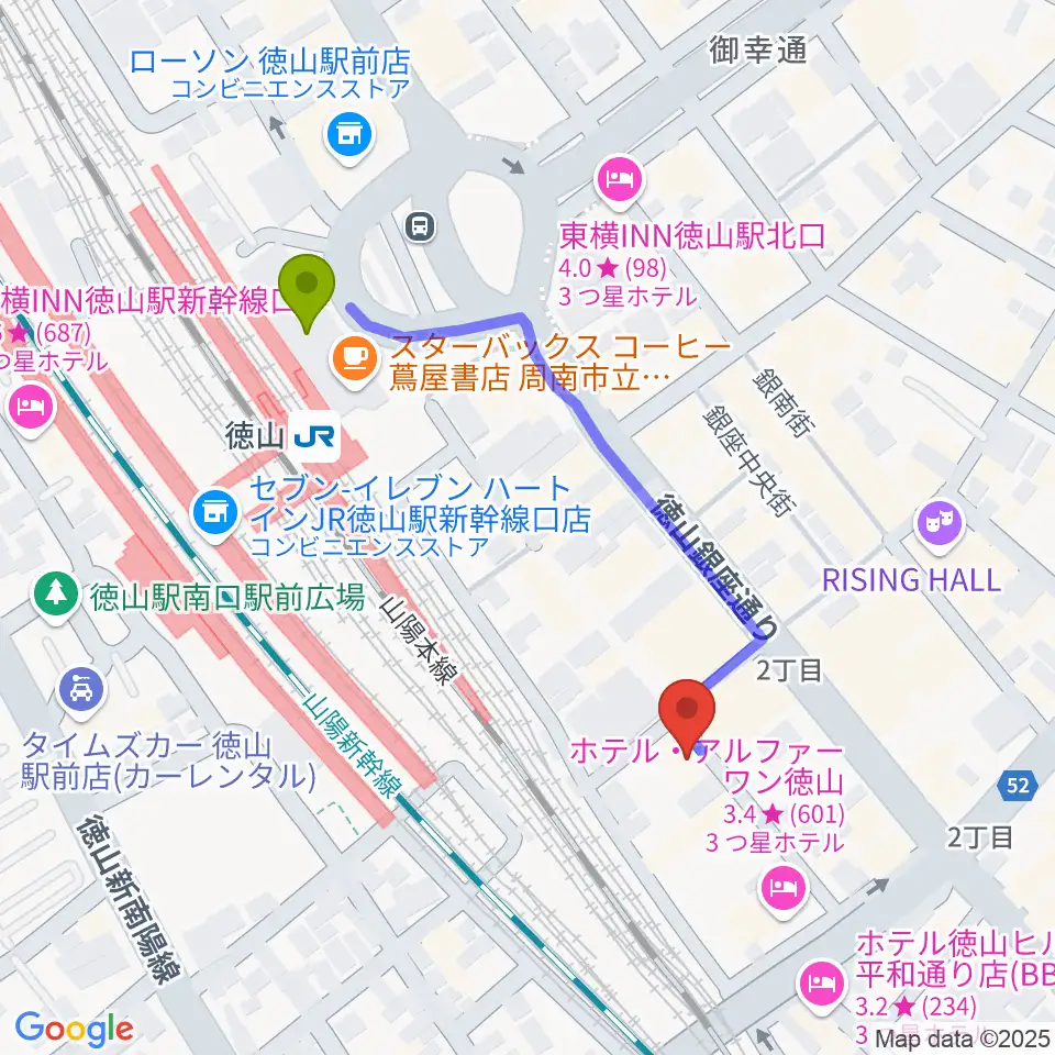 株式会社シンフォニーの最寄駅徳山駅からの徒歩ルート（約4分）地図