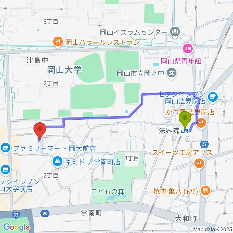 ピアノレンタルスタジオ アーデルの最寄駅法界院駅からの徒歩ルート（約10分）地図