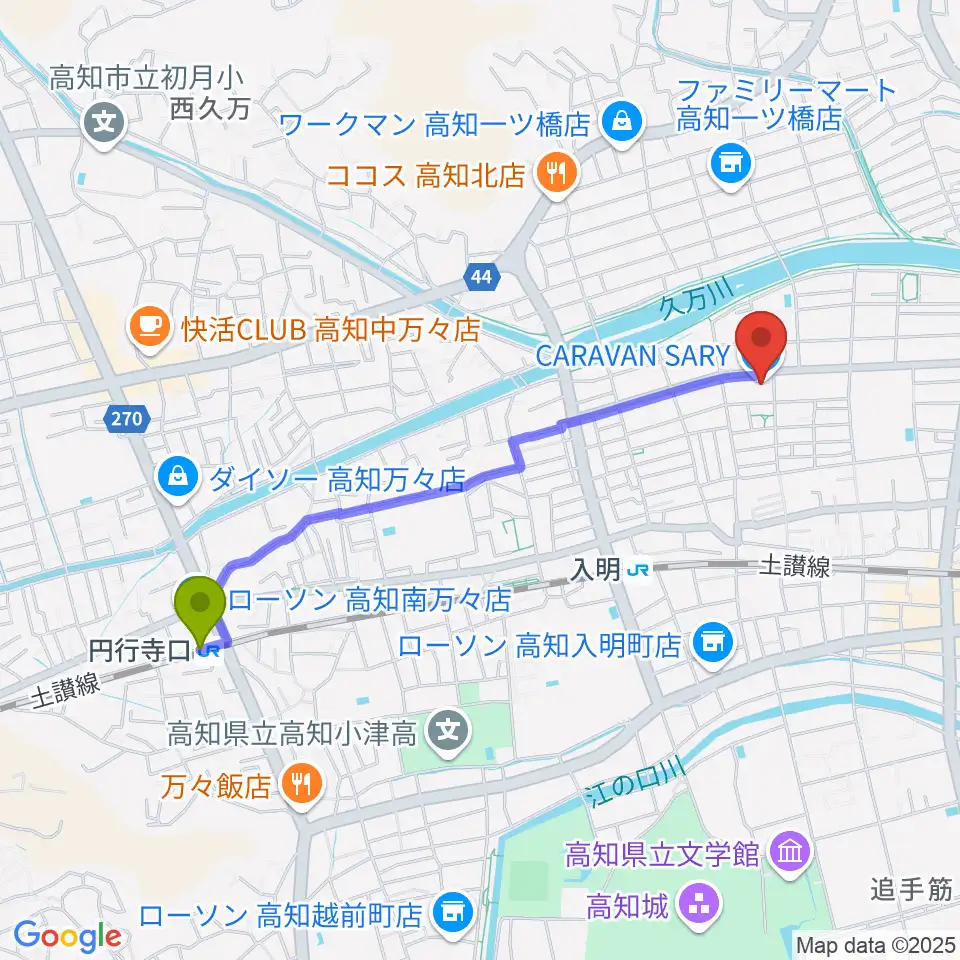 円行寺口駅からキャラバンサライ スタジオへのルートマップ地図