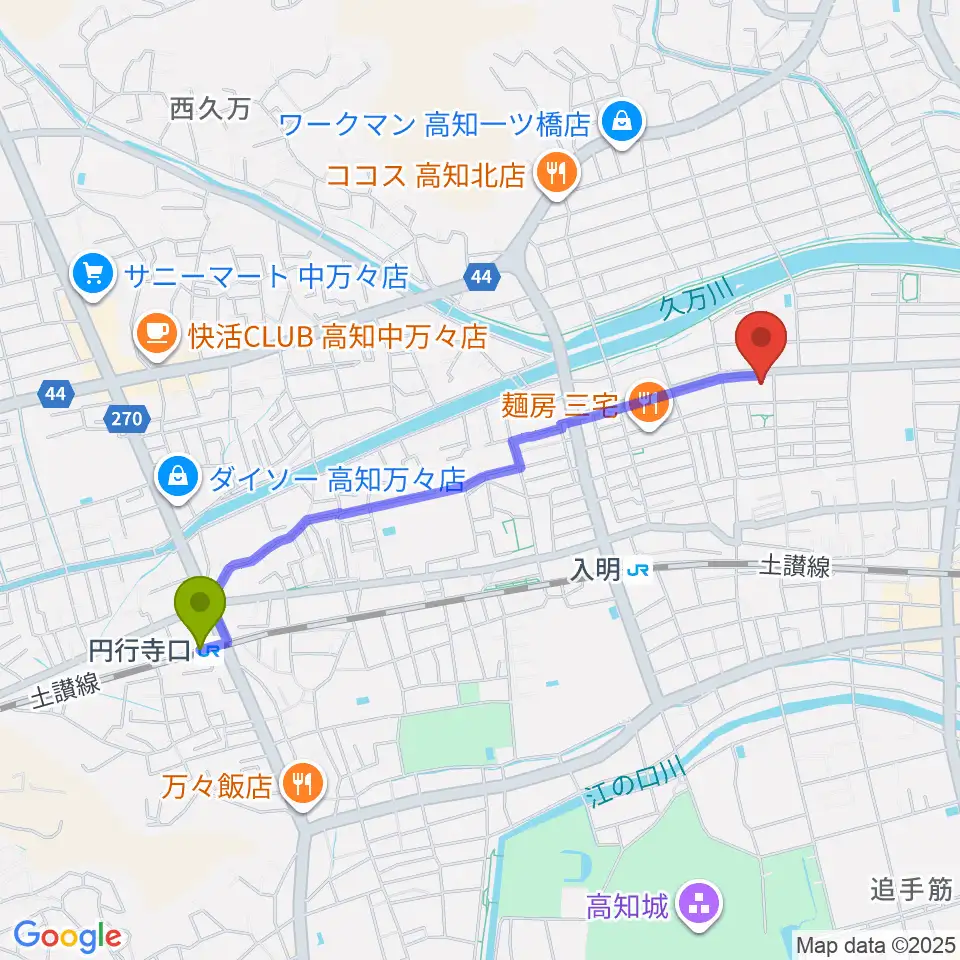 円行寺口駅からキャラバンサライ スタジオへのルートマップ地図