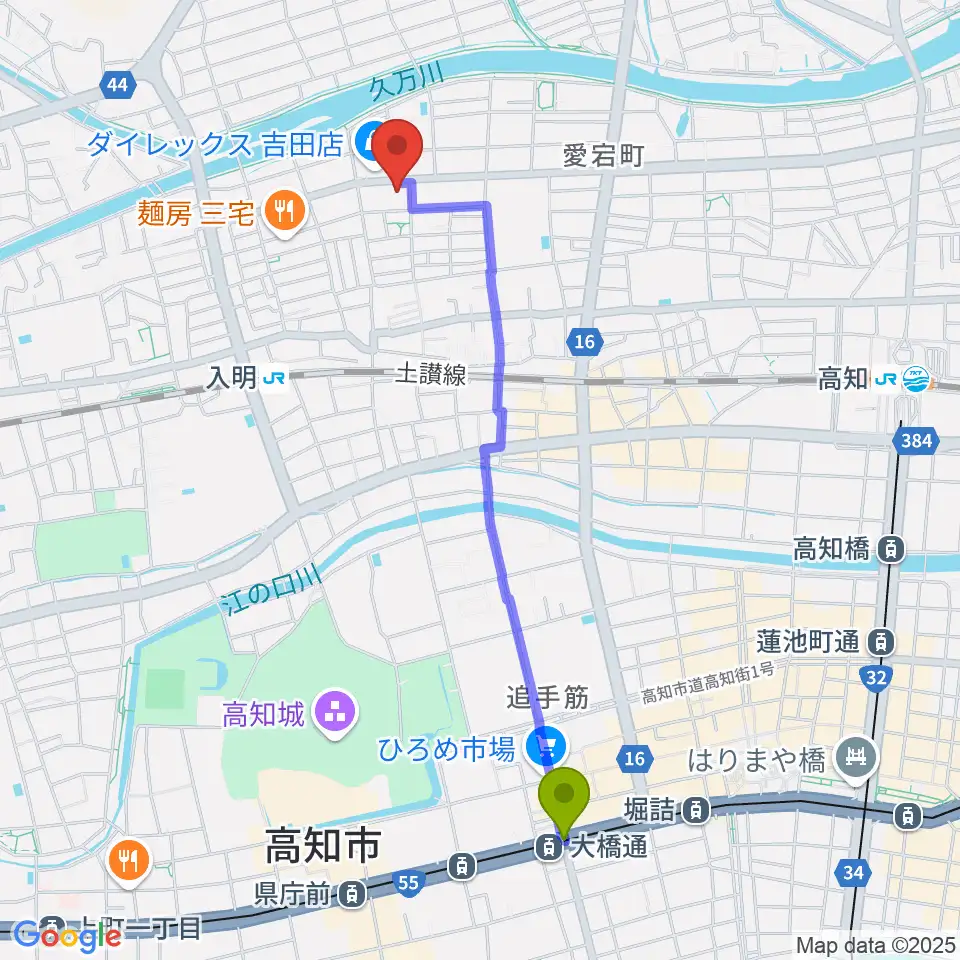 大橋通駅からキャラバンサライ スタジオへのルートマップ地図