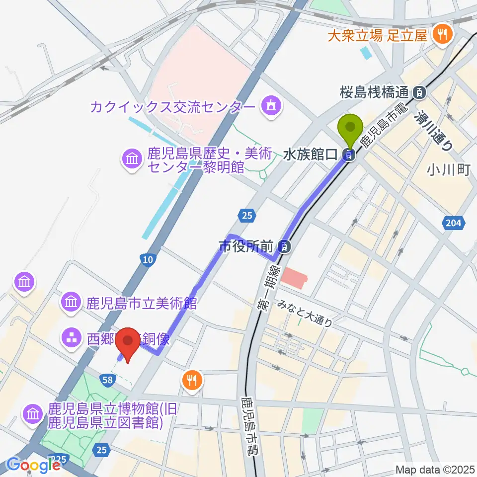 水族館口駅から宝山ホールへのルートマップ地図