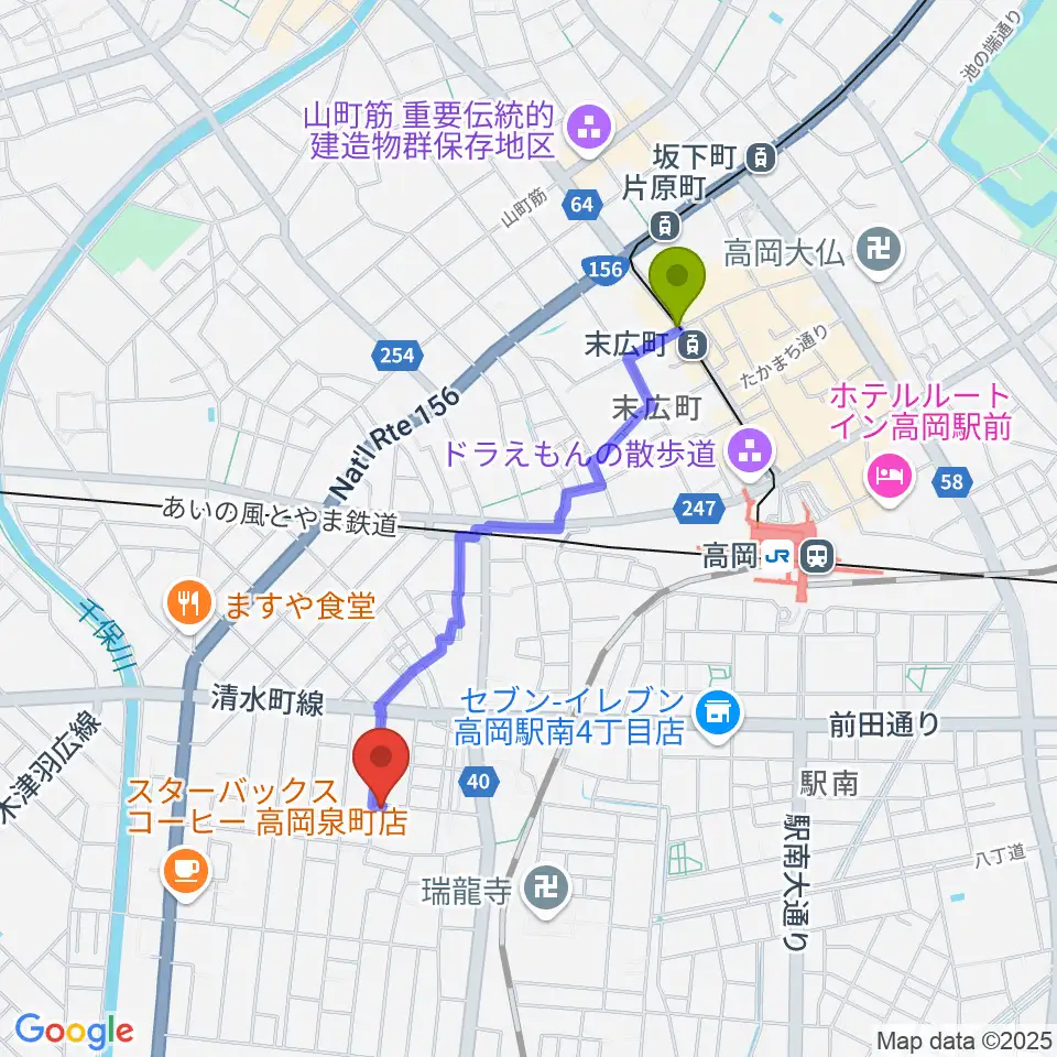 末広町駅から管楽器専門店ウィンズラボへのルートマップ地図