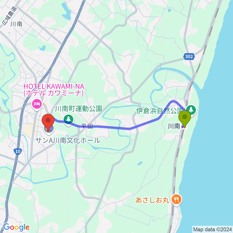 サンＡ川南文化ホール（川南町文化ホール）の最寄駅川南駅からの徒歩ルート（約38分）地図