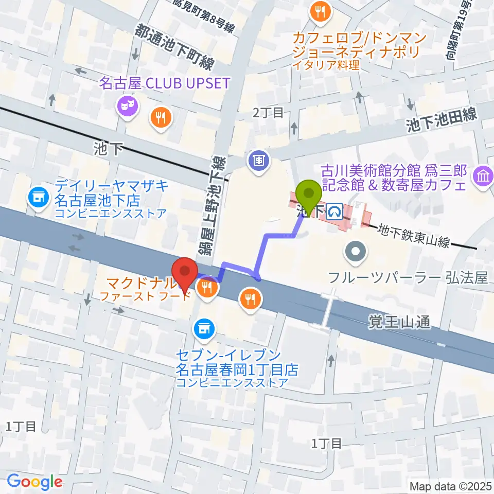 日響楽器 池下店の最寄駅池下駅からの徒歩ルート（約2分）地図