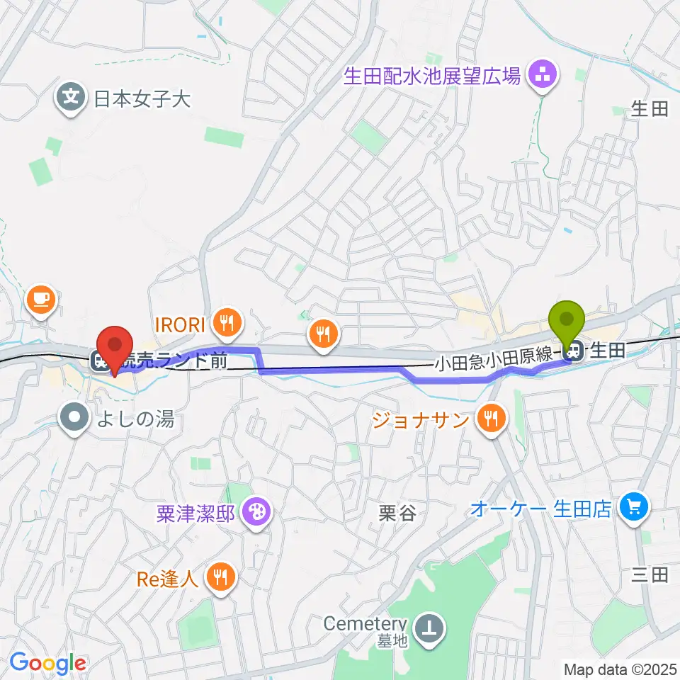 生田駅からMiki music innへのルートマップ地図