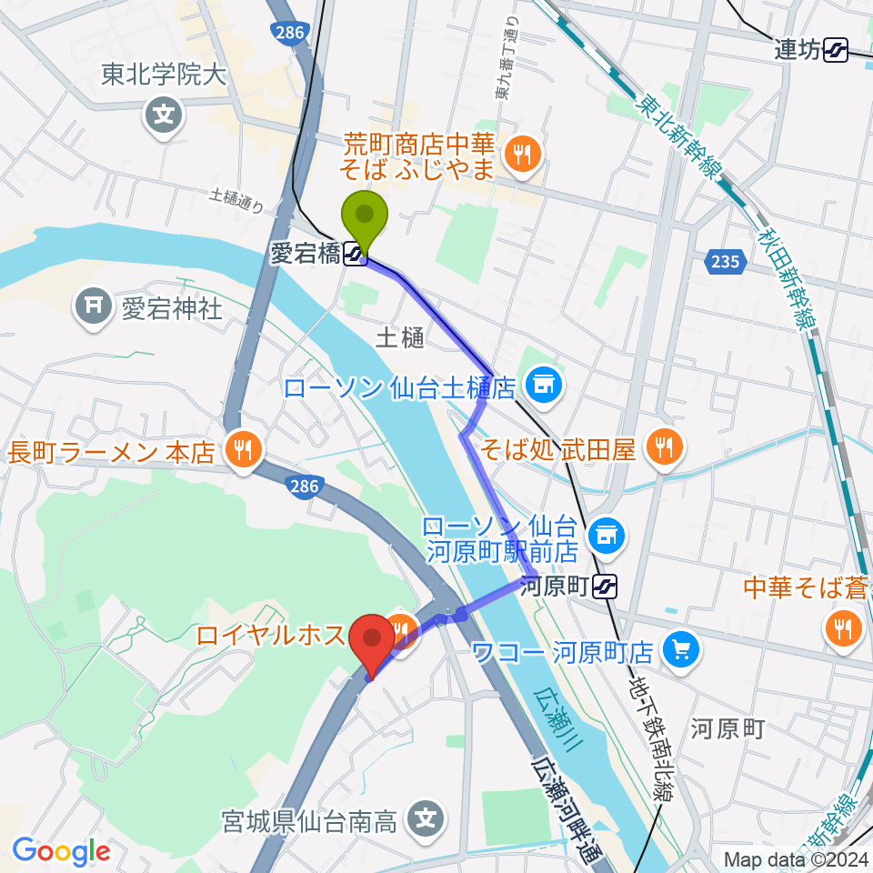 愛宕橋駅からSTUDIO B/2 286店へのルートマップ地図