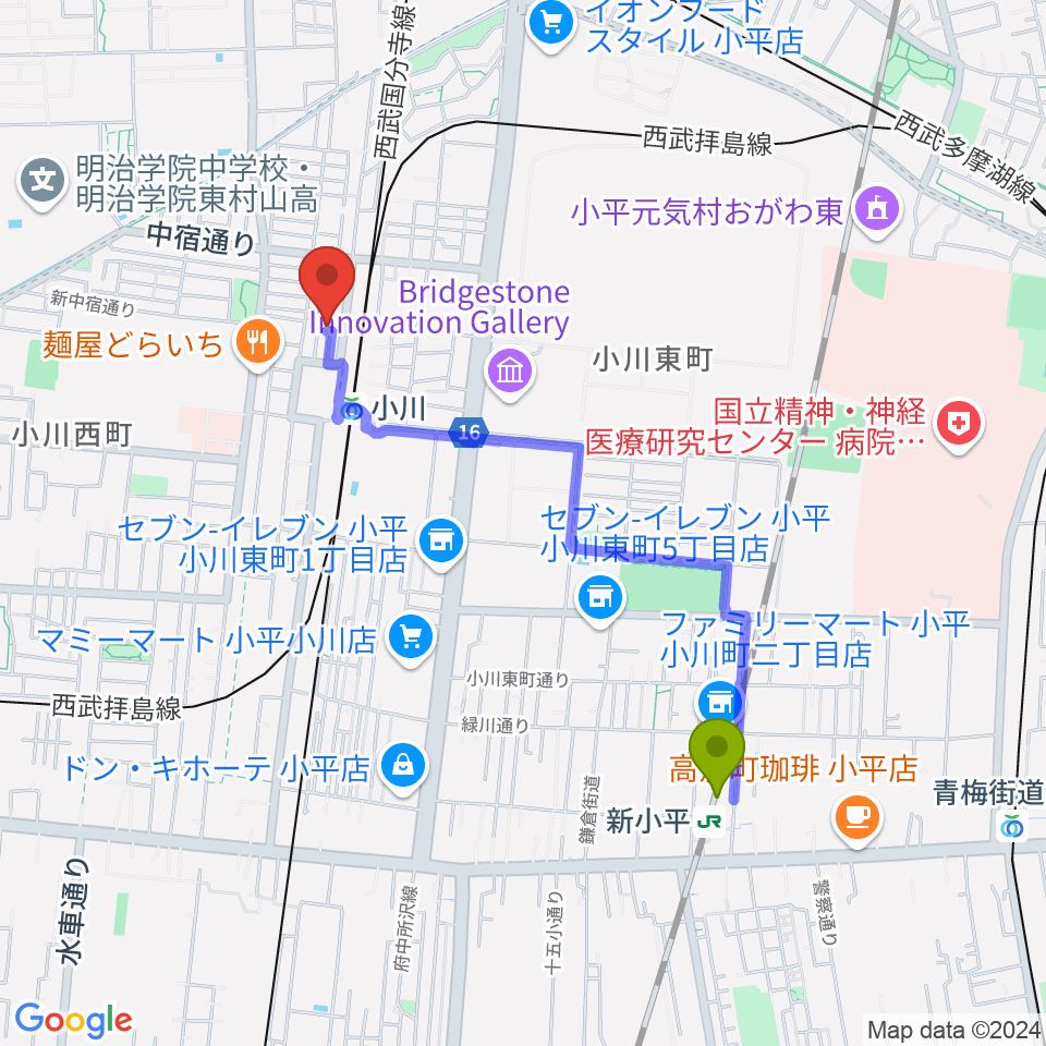 新小平駅から小川 STUDIO Mへのルートマップ地図