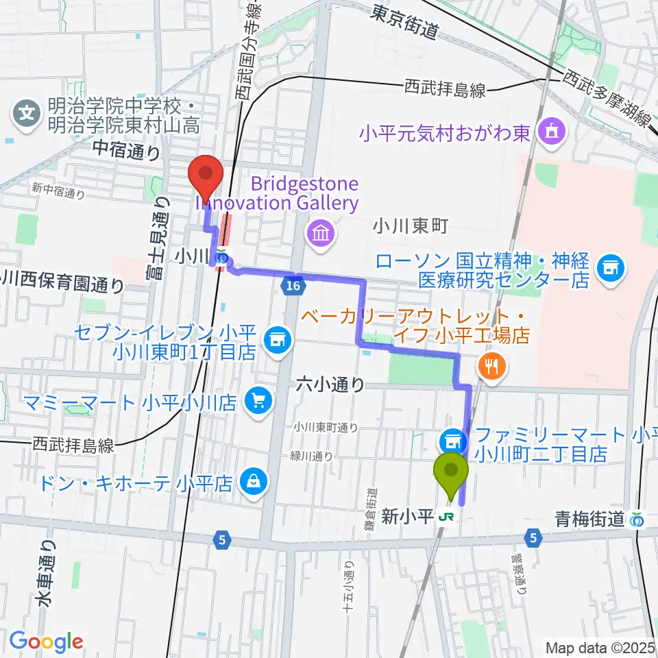 新小平駅からStudio Mへのルートマップ地図
