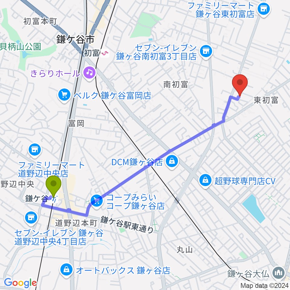 鎌ヶ谷駅からさくま音楽教室へのルートマップ地図