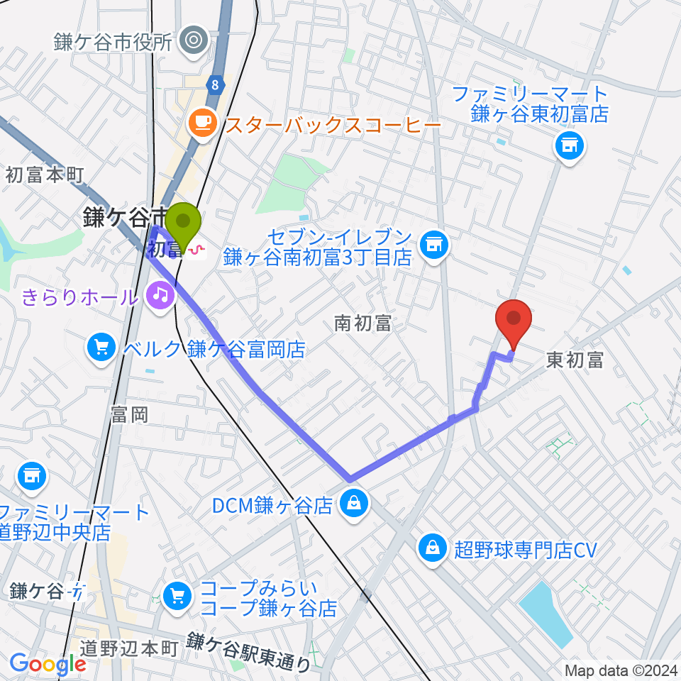 さくま音楽教室の最寄駅初富駅からの徒歩ルート（約16分）地図