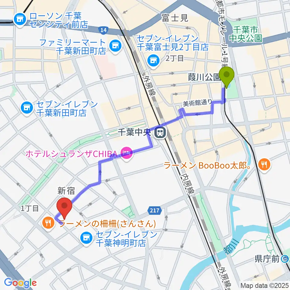 葭川公園駅からMOTOWN CLUBへのルートマップ地図