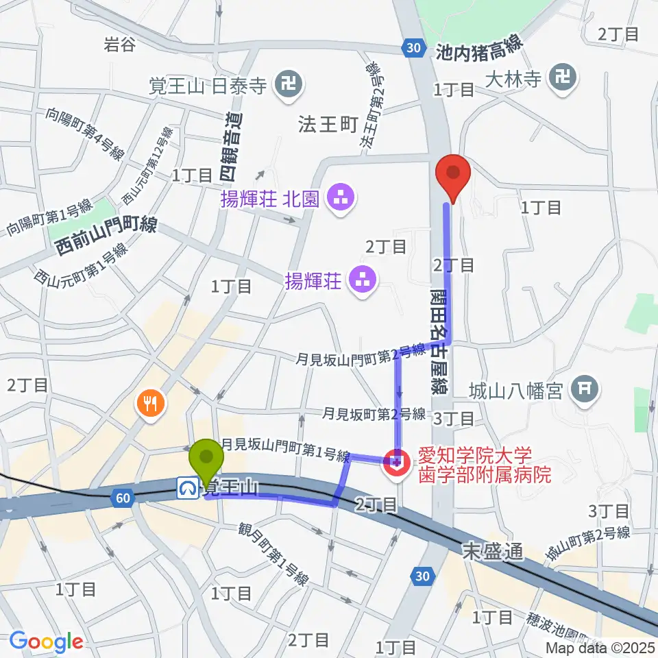 music studio blueの最寄駅覚王山駅からの徒歩ルート（約9分）地図