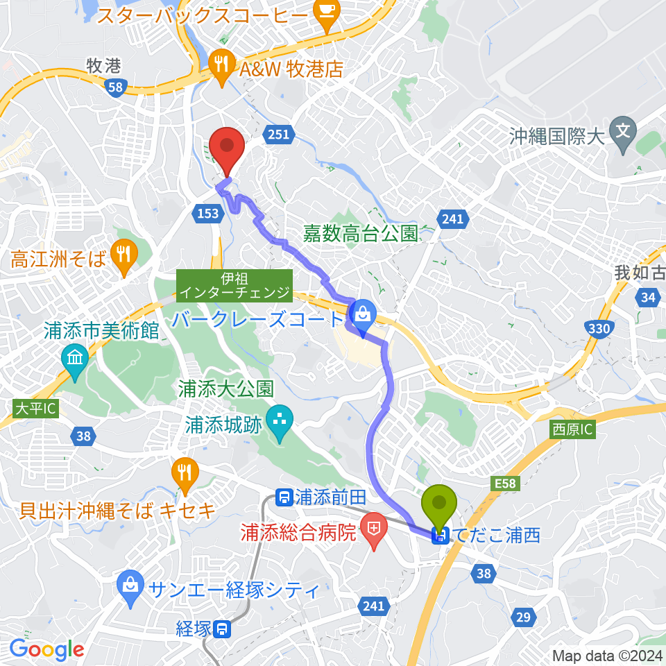 てだこ浦西駅からSTUDIO FILL☆INへのルートマップ地図