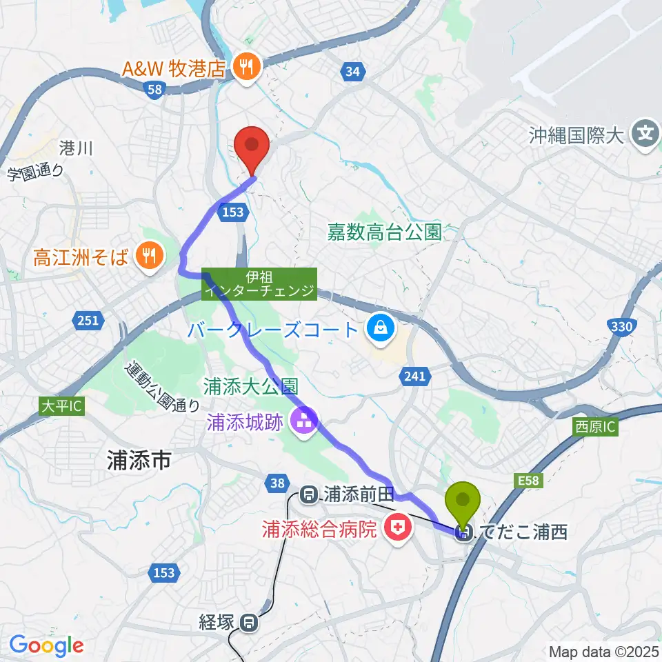 てだこ浦西駅からSTUDIO FILL☆INへのルートマップ地図