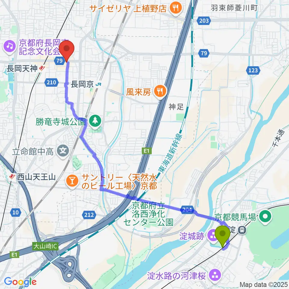 淀駅からスタジオタルレックへのルートマップ地図