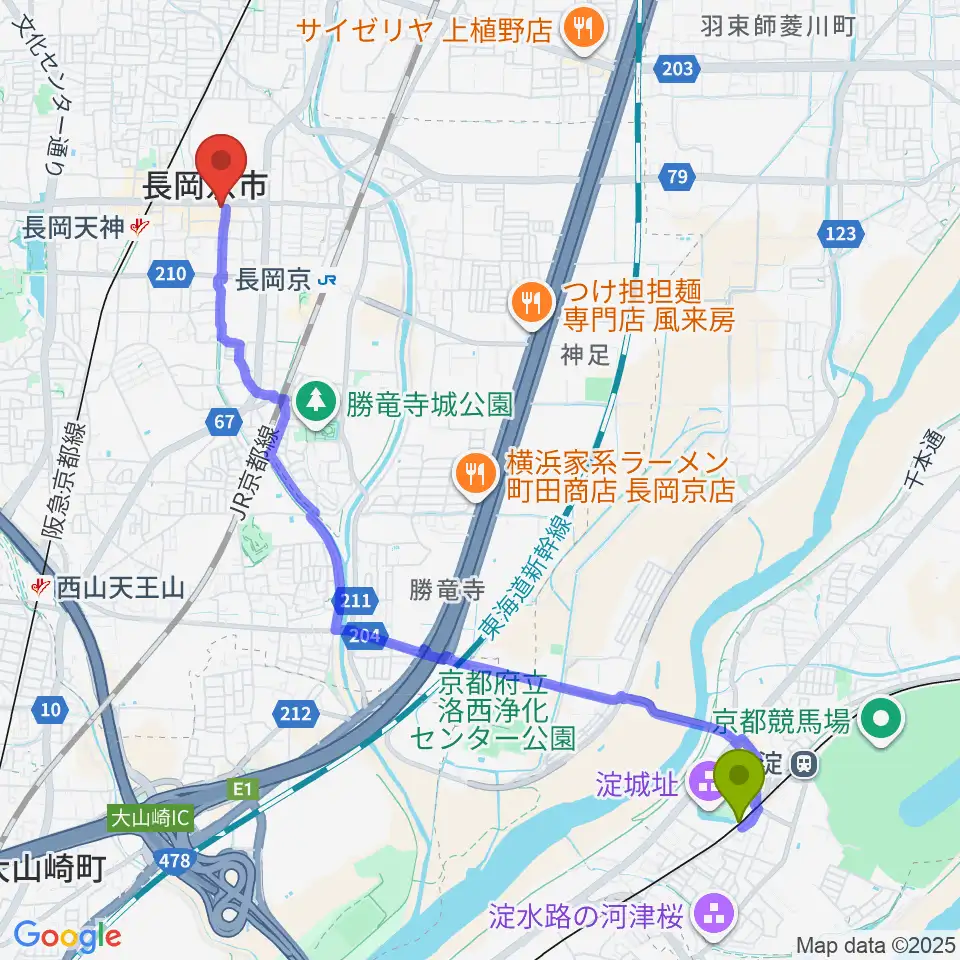淀駅からスタジオタルレックへのルートマップ地図