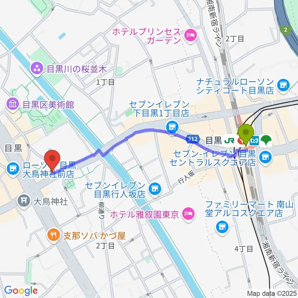 インターセプターの最寄駅目黒駅からの徒歩ルート（約10分）地図