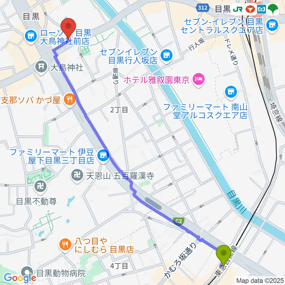 不動前駅からインターセプターへのルートマップ地図