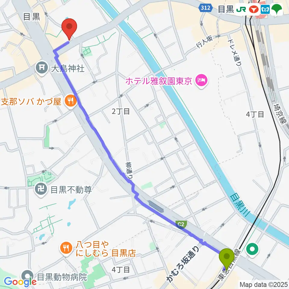 不動前駅からインターセプターへのルートマップ地図