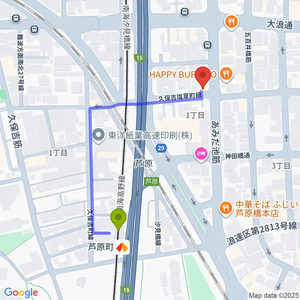 Studio & Caf'e MAKEの最寄駅芦原町駅からの徒歩ルート（約4分）地図