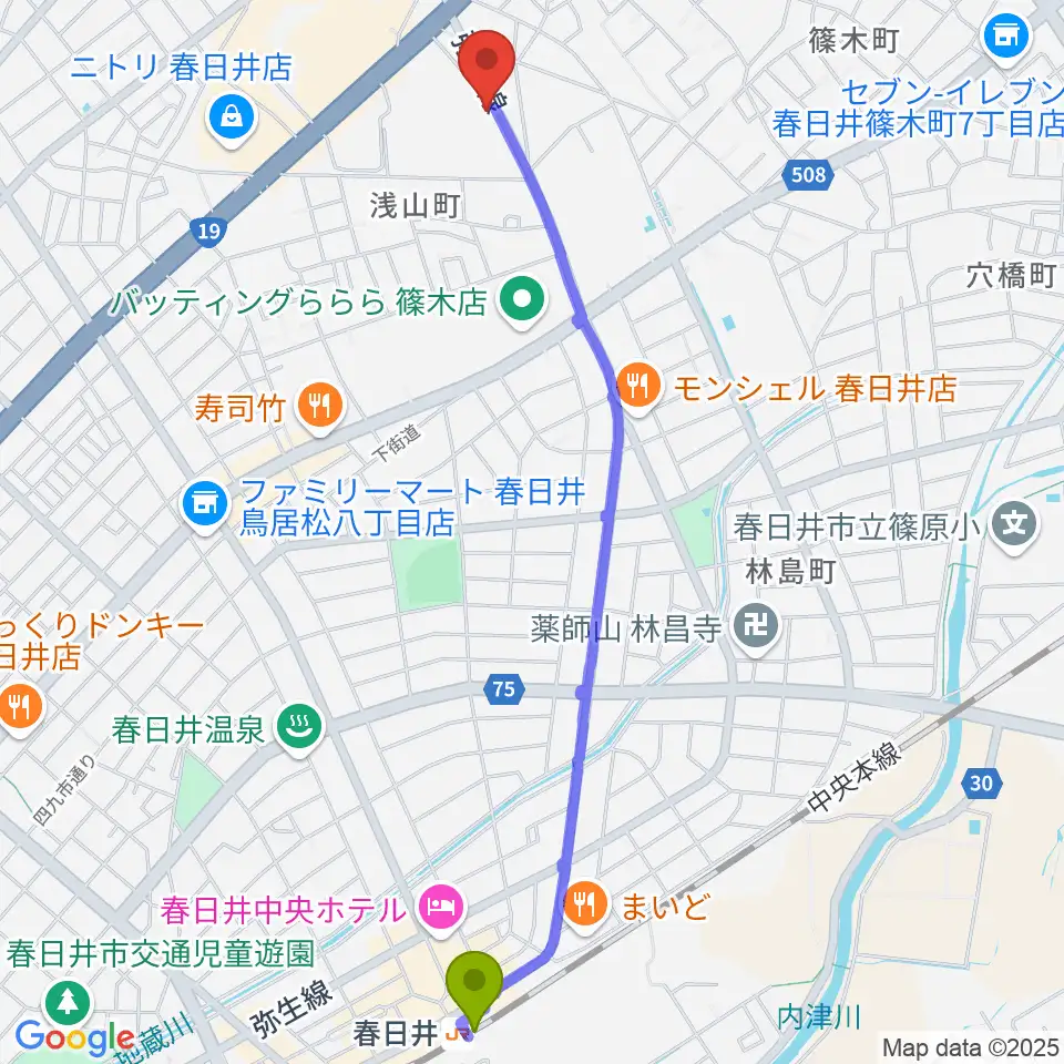 BLスタジオ 春日井店の最寄駅春日井駅からの徒歩ルート（約27分）地図