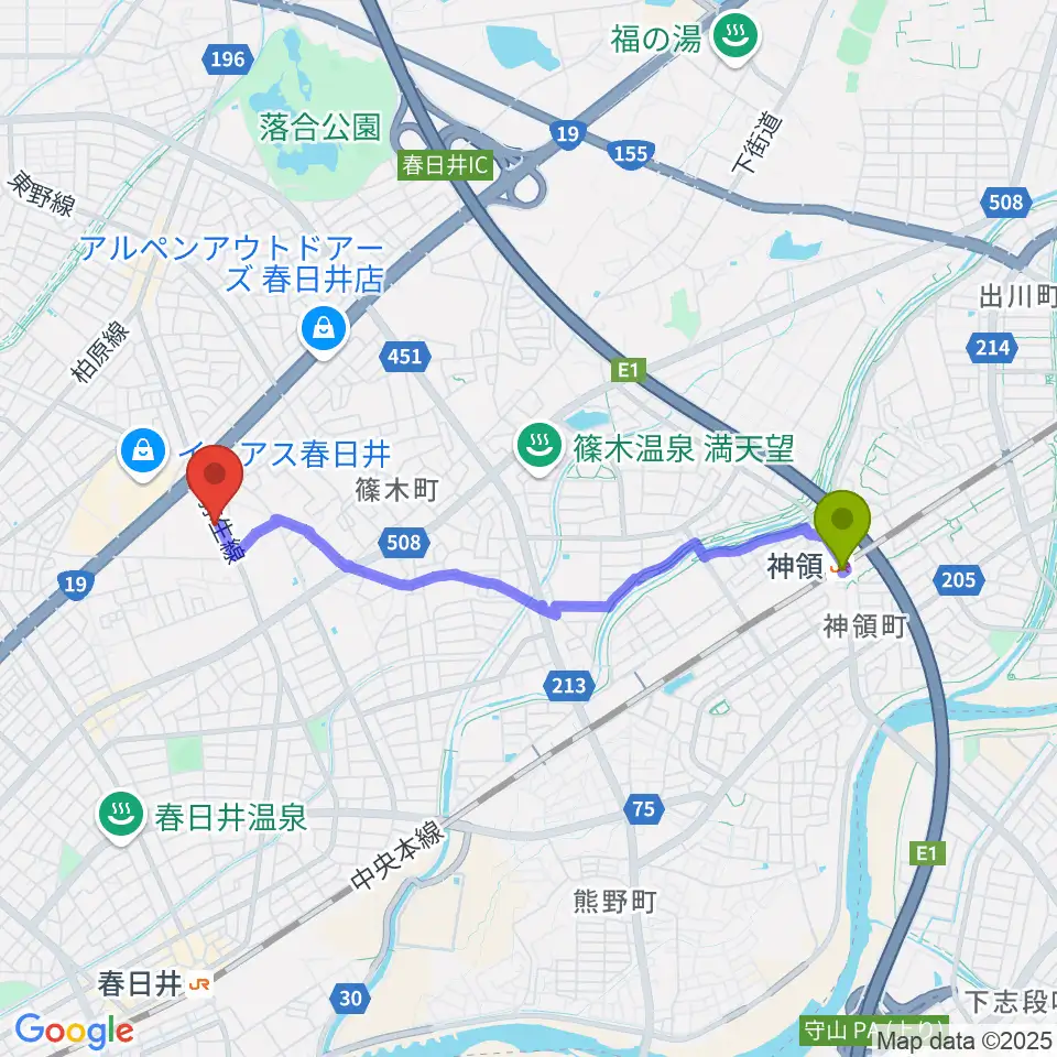 神領駅からBLスタジオ 春日井店へのルートマップ地図