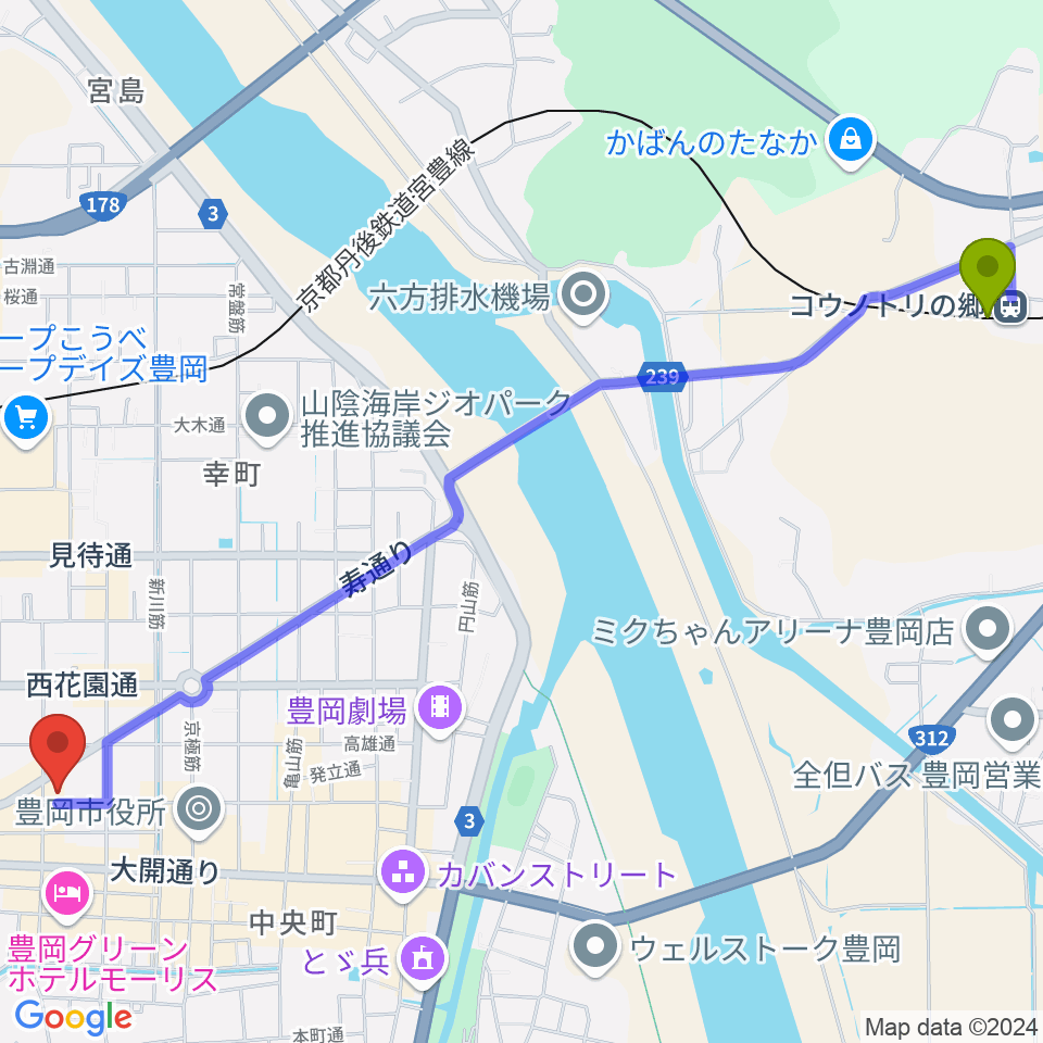 コウノトリの郷駅からようこピアノ教室へのルートマップ地図