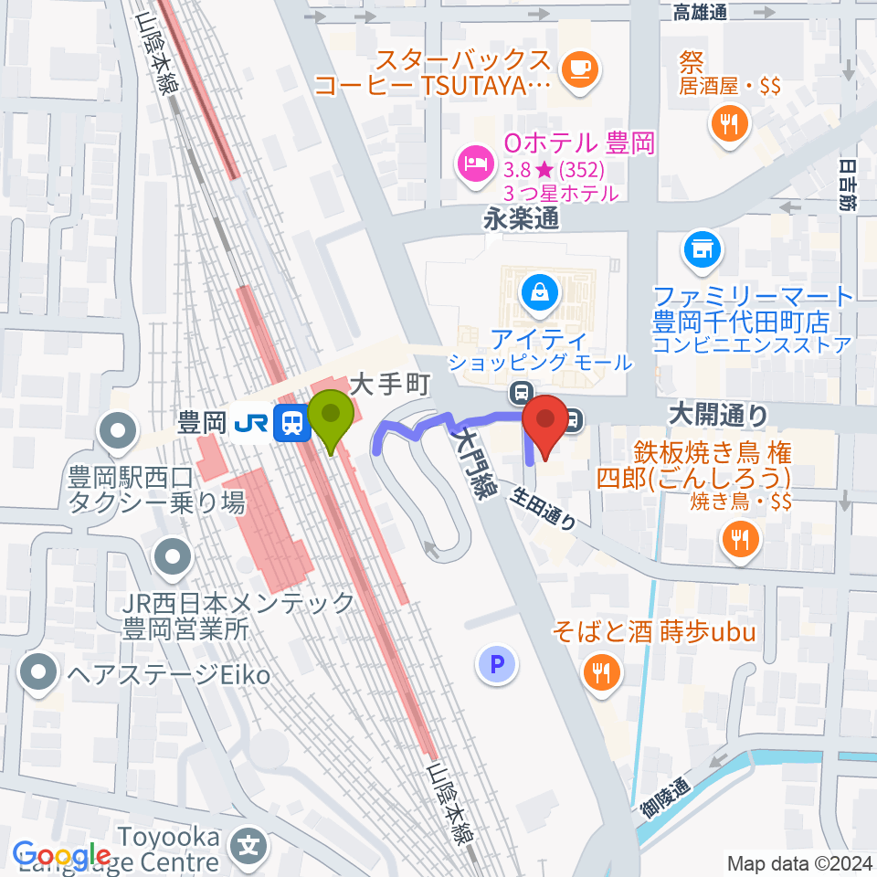 （株）ビート楽器 音楽教室の最寄駅豊岡駅からの徒歩ルート（約2分）地図