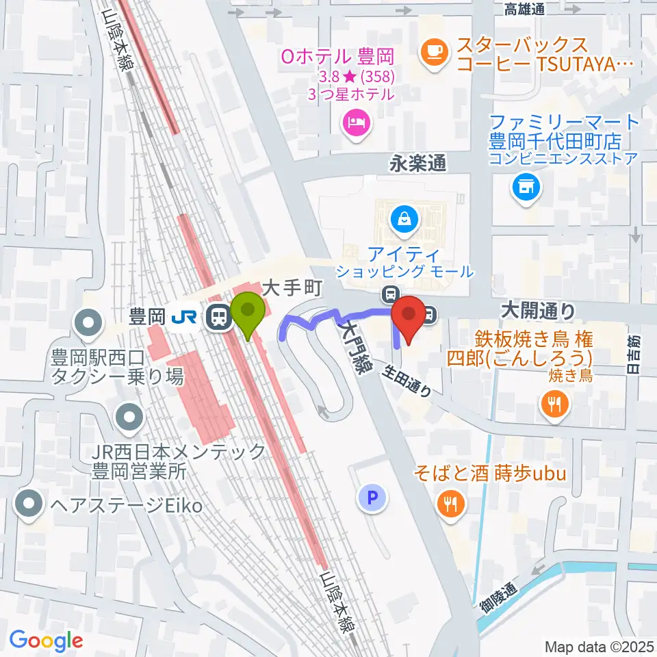 （株）ビート楽器 音楽教室の最寄駅豊岡駅からの徒歩ルート（約2分）地図