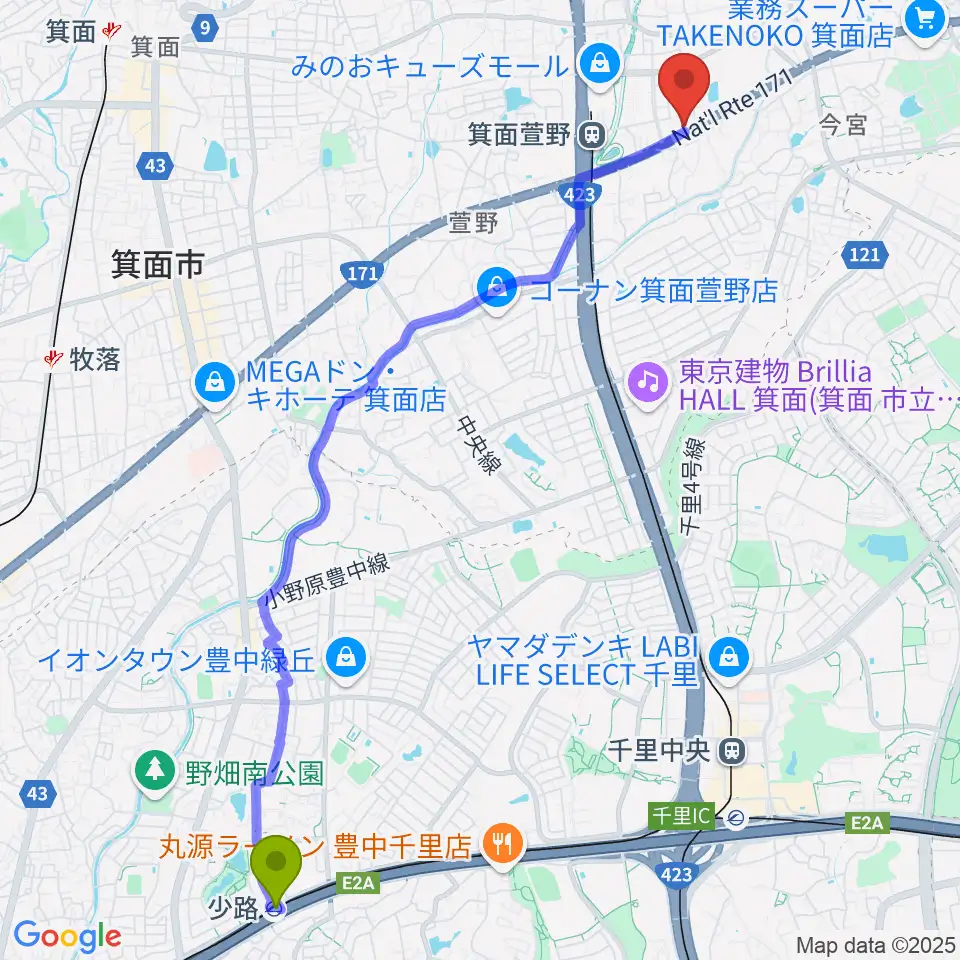 少路駅からファゴットリード工房えんとつへのルートマップ地図
