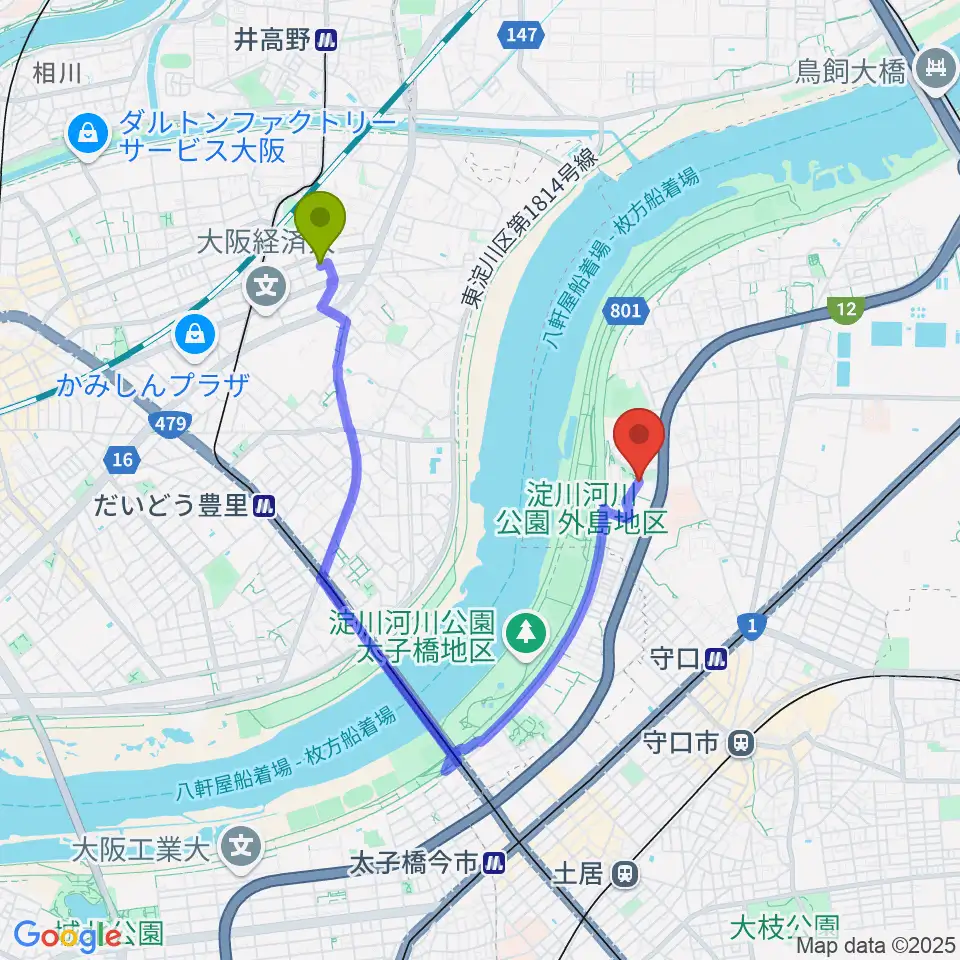 瑞光四丁目駅からかわの音楽教室へのルートマップ地図