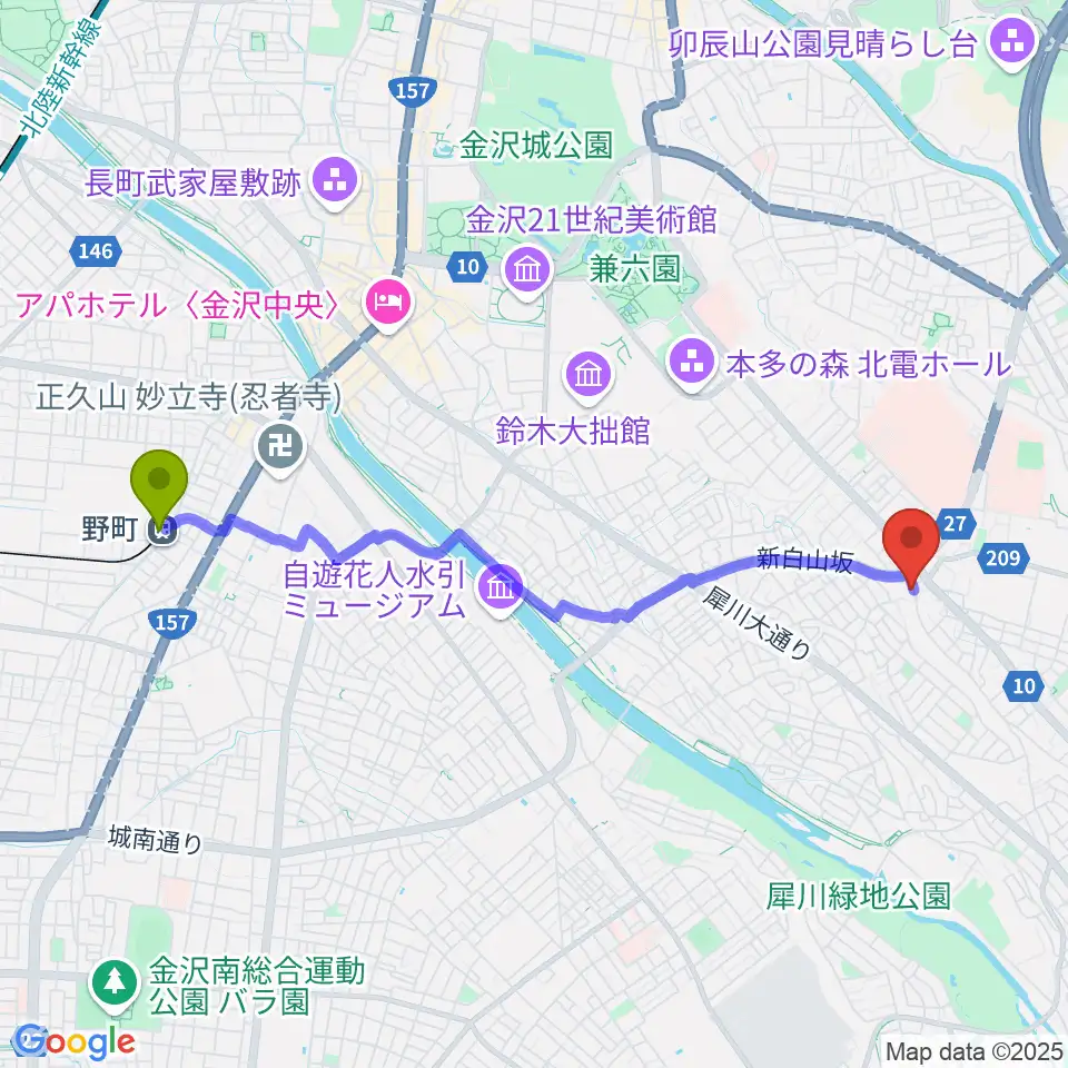 アマルナミュージックスタジオの最寄駅野町駅からの徒歩ルート（約43分）地図