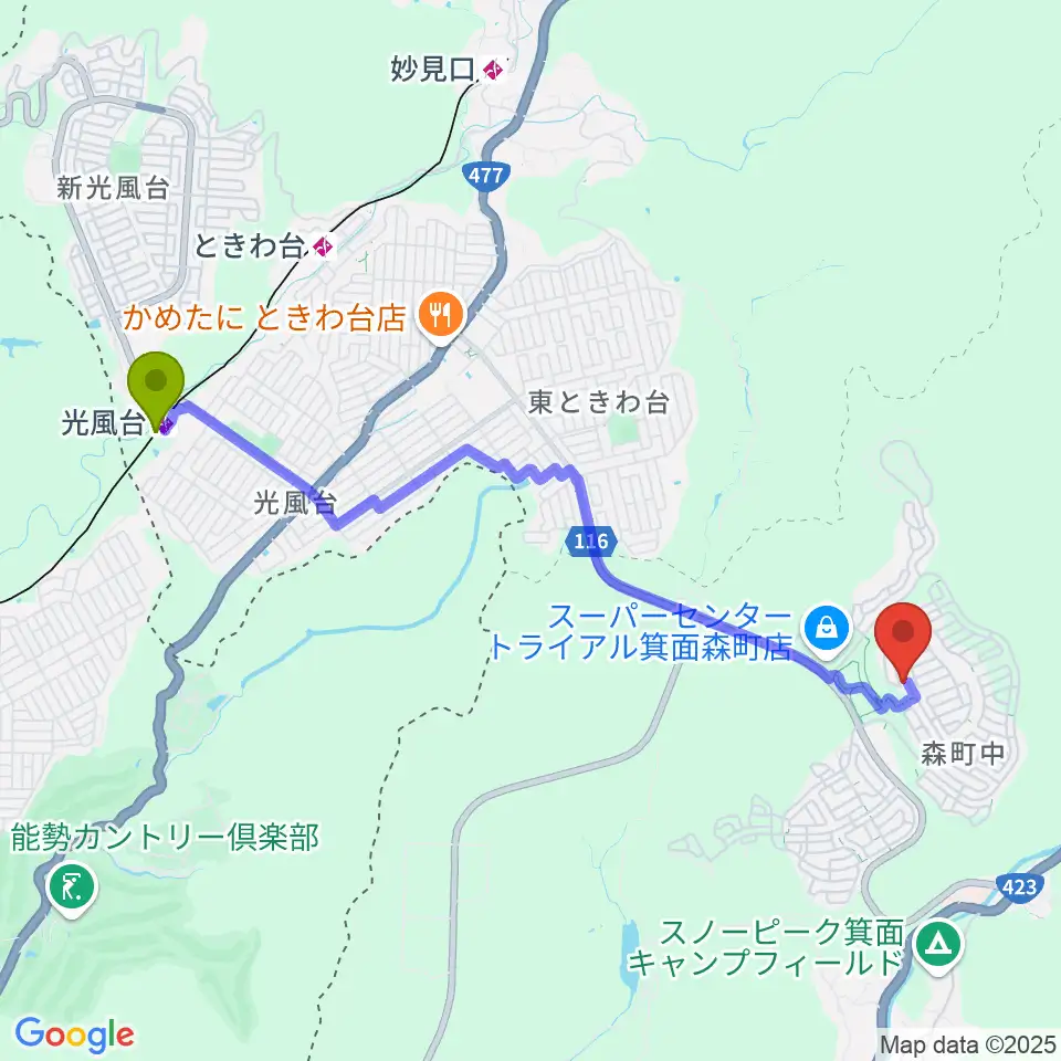 光風台駅からスリージェ ミュージックスクールへのルートマップ地図